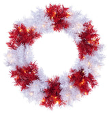 24" Pre-lit Red and White Wreath With B/O LED Clear and Multicolor Lights