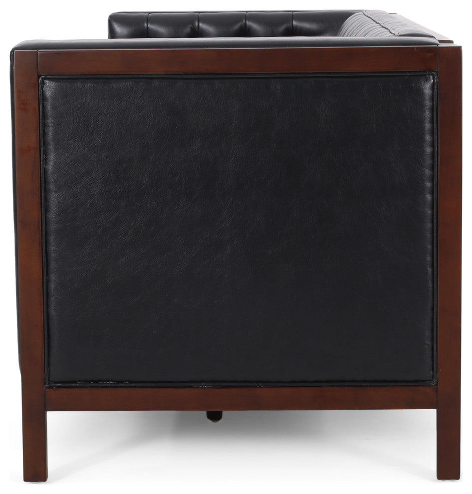 Elias Faux Leather Tufted 3 Seater Sofa, Midnight + Espresso