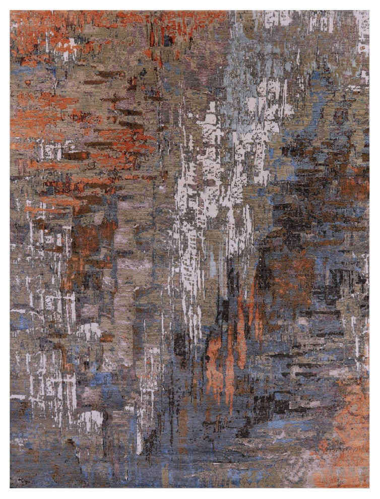 Wool and Silk Abstract Handmade Rug 9' 0" X 12' 1" Q6836