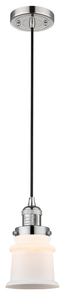 Small Canton 1-Light Mini Pendant, Polished Nickel, Matte White