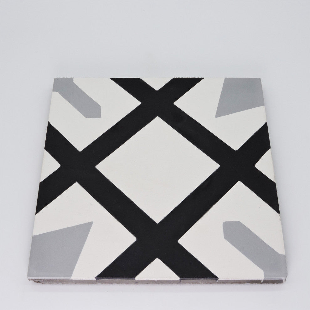 Berkane Handmade Cement Tile, Black/Gray, Sample