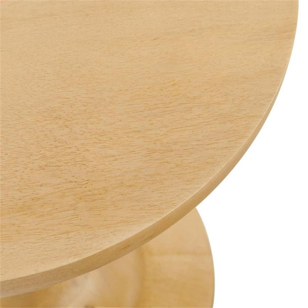 Modway Lina Round Wood Side Table with Tapered Pedestal Base in Oak