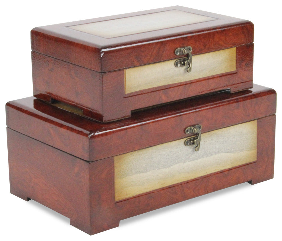 Marbled Wooden Treasure Boxes, Set of 2