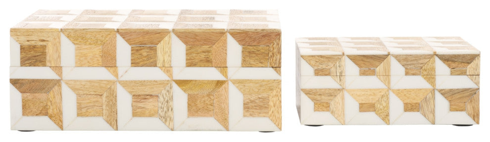 Safavieh Lori Decor Box, Set of 2, Antique Ivory/Natural Brown