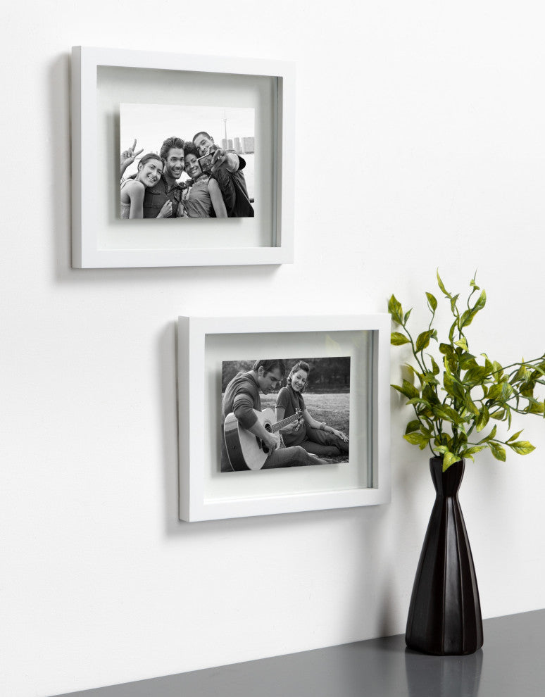 Gallery Float Glass Picture Frame Set, Black 8x10 Float, White, 8x10 Float