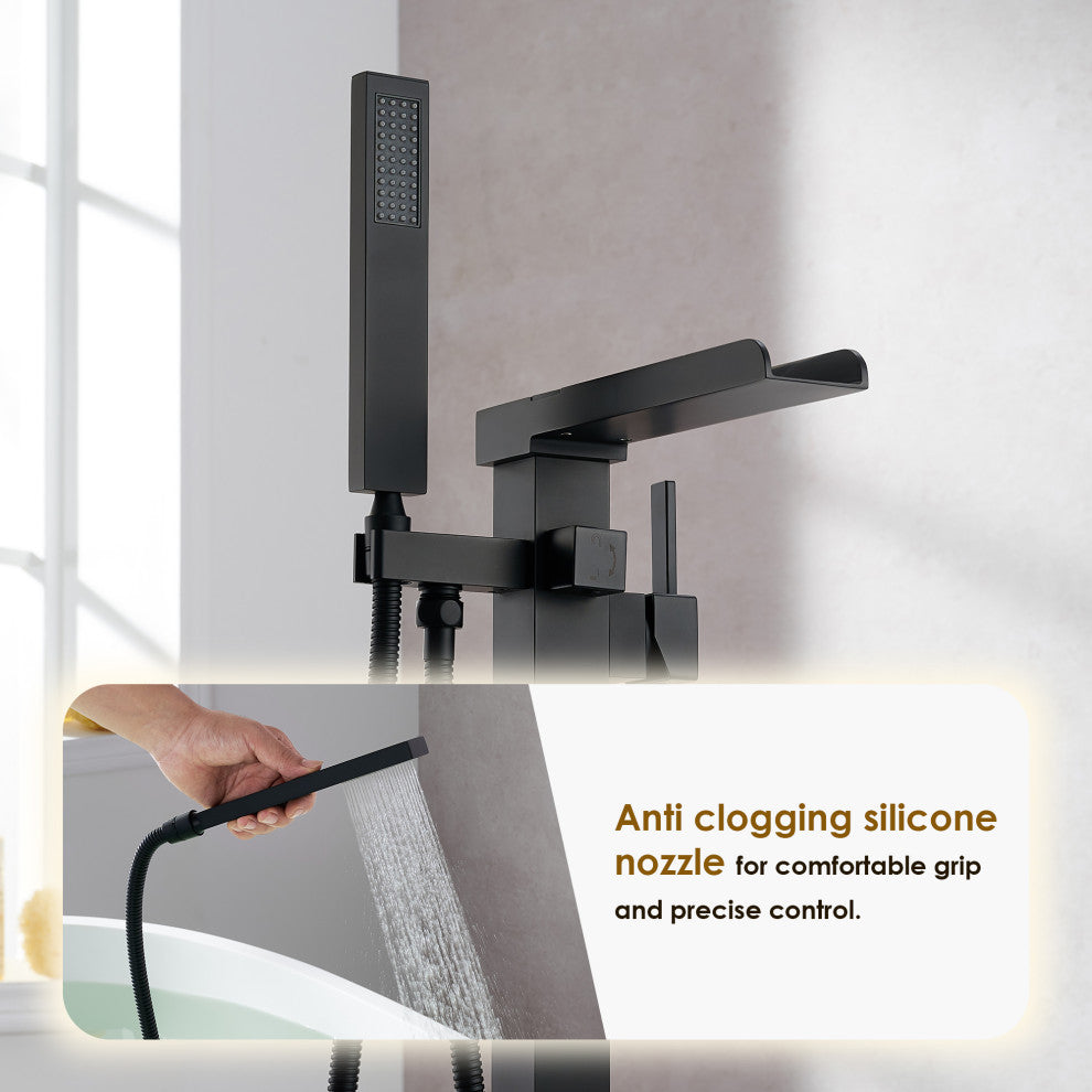Camino Single Lever Handle Freestanding Floor Mounted Tub Filler, Matte Black