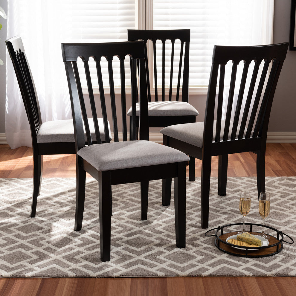Keri Gray Fabric Espresso Brown Finish Dining Chairs, Set of 4