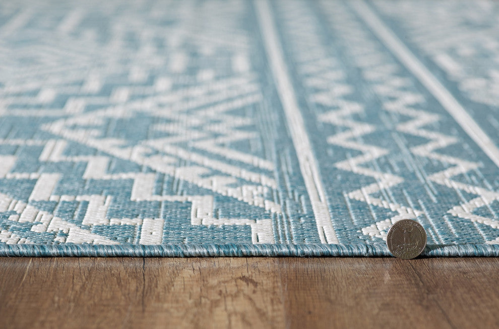 Provo Quinn Indoor/Outdoor Coastal Area Rug, Aqua, 2'7" X 3'11"