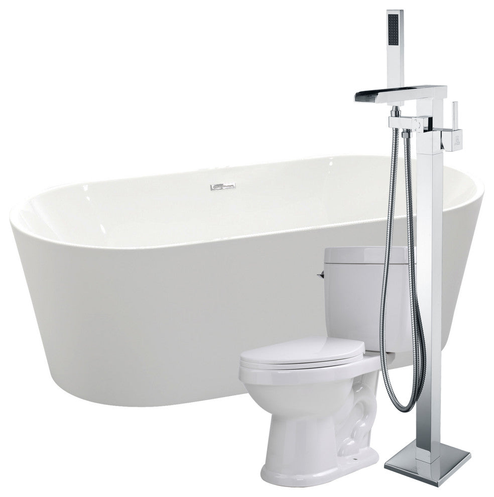 Chand 67" Acrylic Flatbottom Non-Whirlpool Bathtub, Union Faucet