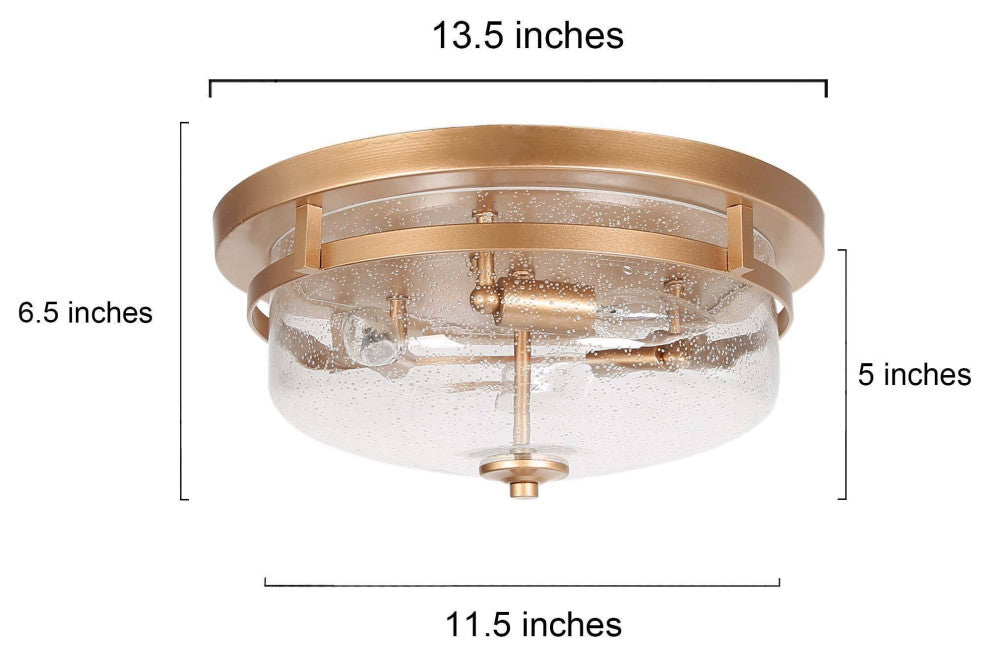 LNC Modern 3-Light Gold Flush Mount Light With Seeded Glass Shade