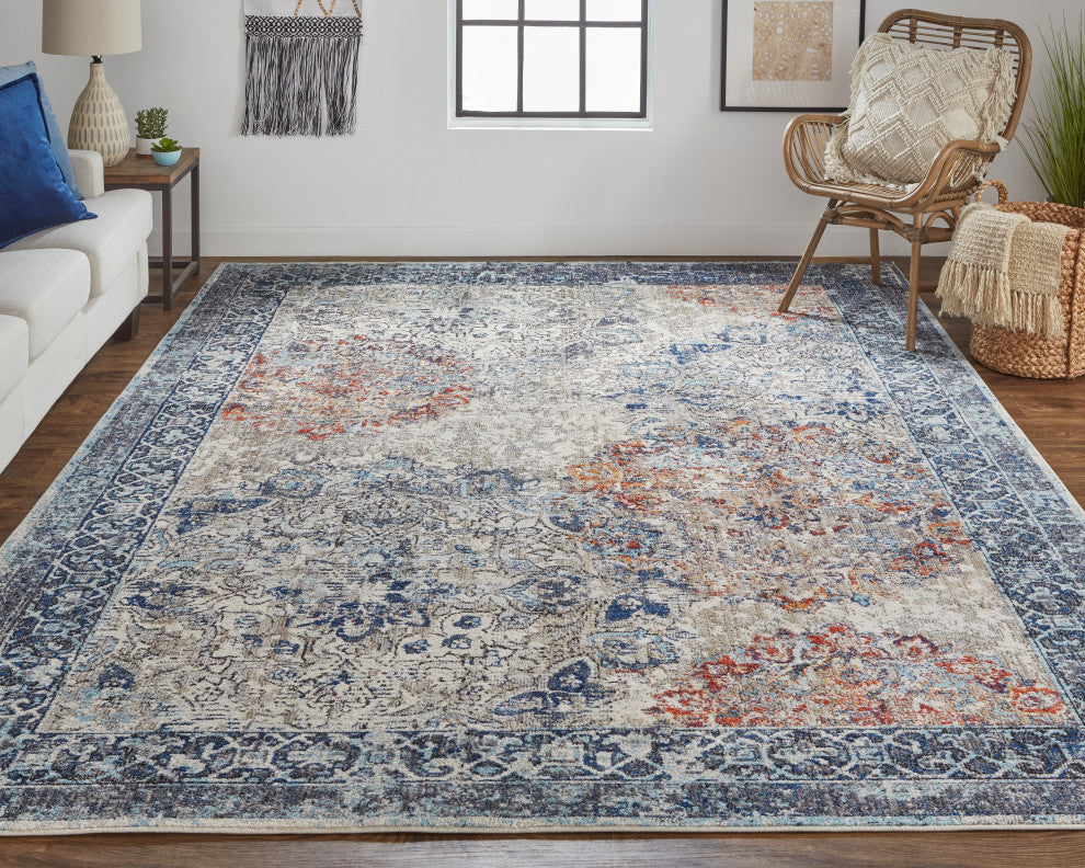 Weave & Wander Bellini Rug, Blue/Rust/Gray, 9ft-2in x 12ft-4in Rug
