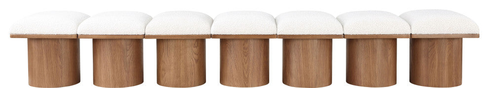 Pavilion Boucle Fabric Upholstered 7-Piece Modular Bench, Cream, Walnut Finish