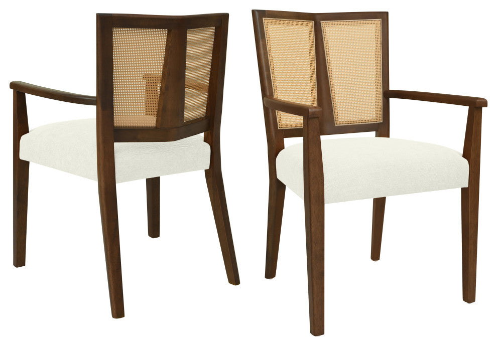 GDF Studio Modern Rattan Backrest Dining Chairs, Seat, Set of 2, Walnut/Beige