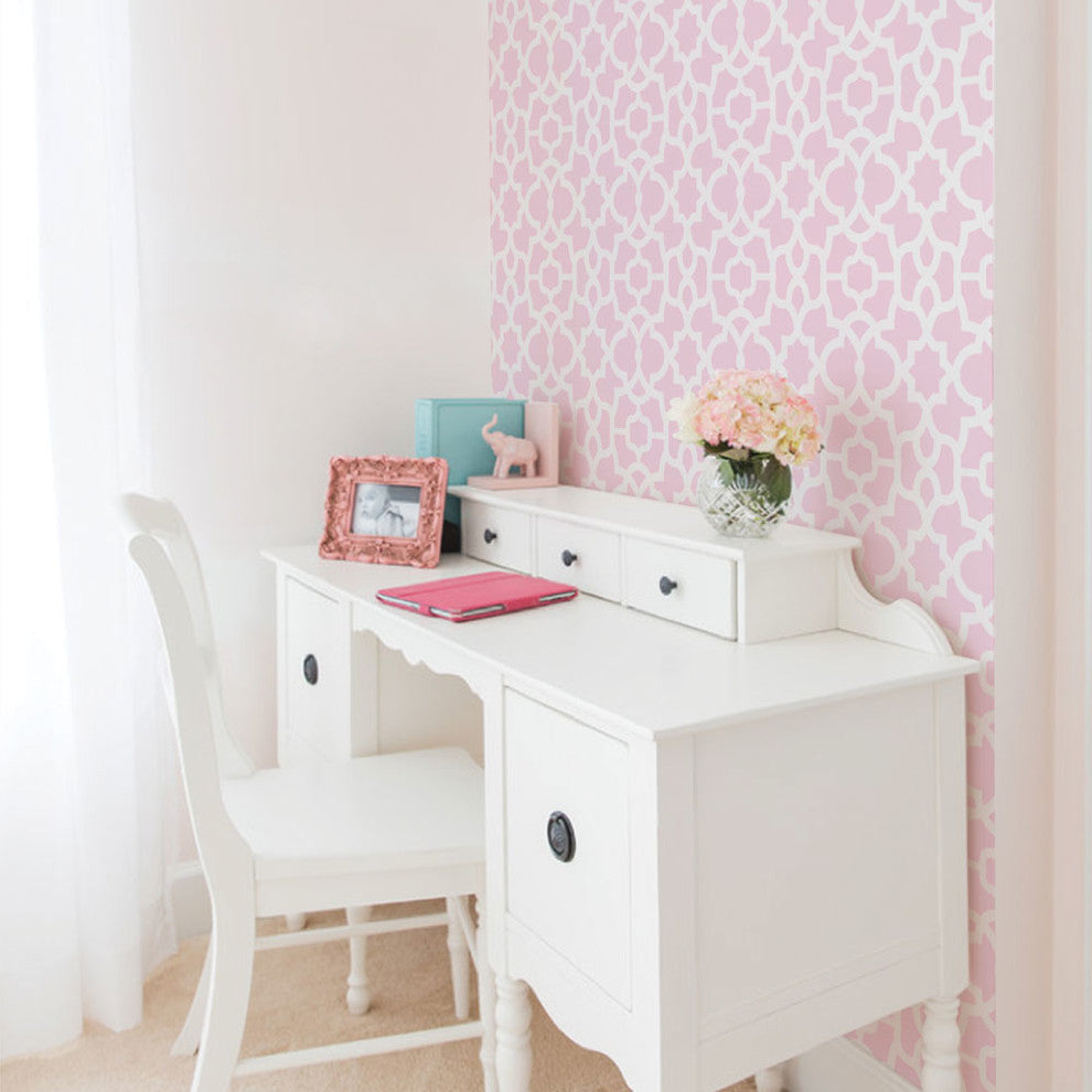 Trellis Peel and Stick Vinyl Wallpaper, Pink/White, 24"w X 108"h