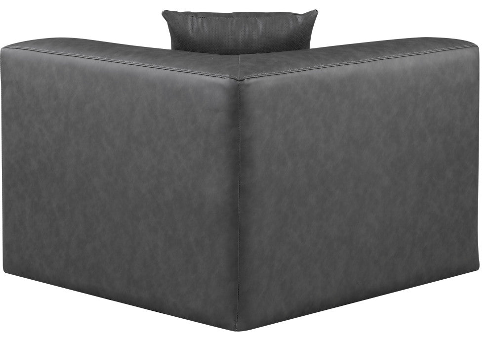Cube Upholstered Modular Component, Grey, Vegan Leather, Corner Chair