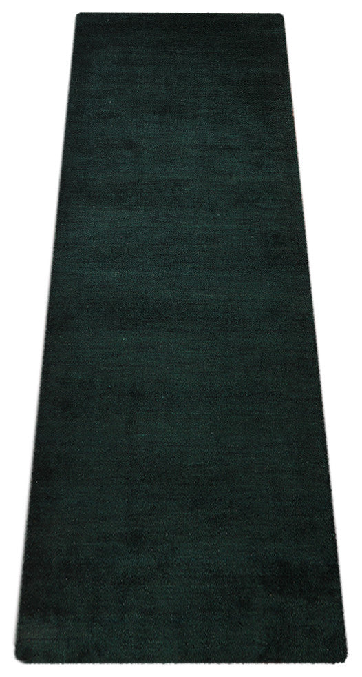 HAND KNOTTED LOOM SILK ECO-FRIENDLY AREA RUGS-Dark Green Color,Solid Design, [Runner] 2'8''x10'