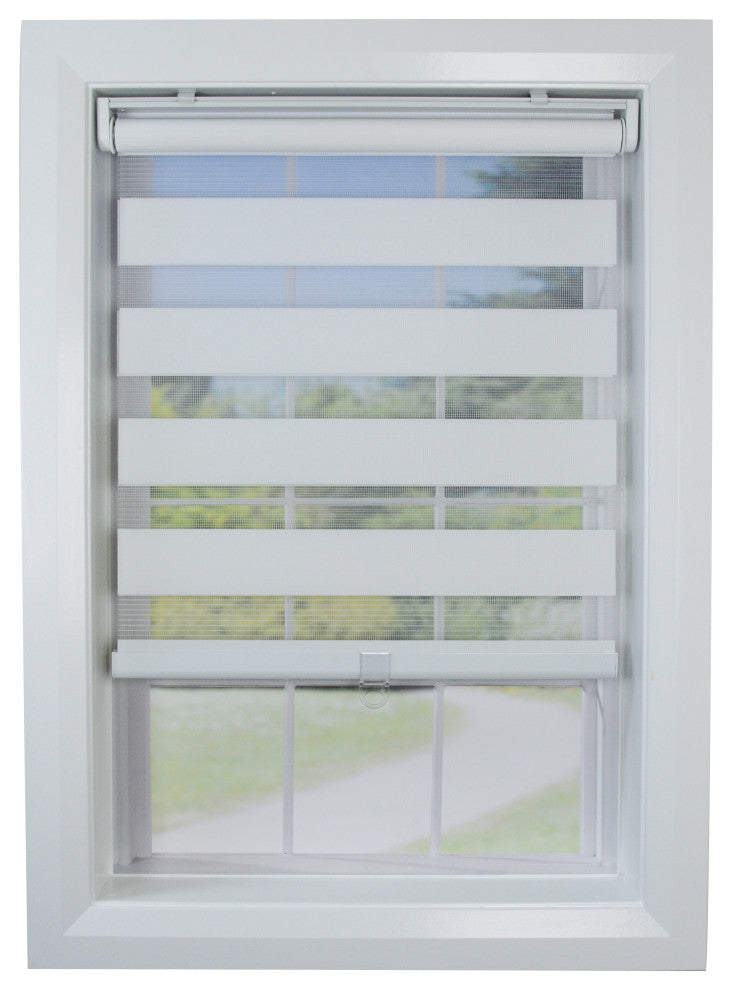 Versailles'' Cordless Zebra Slimline Privacy Shade, Eggshell, 27"x72"