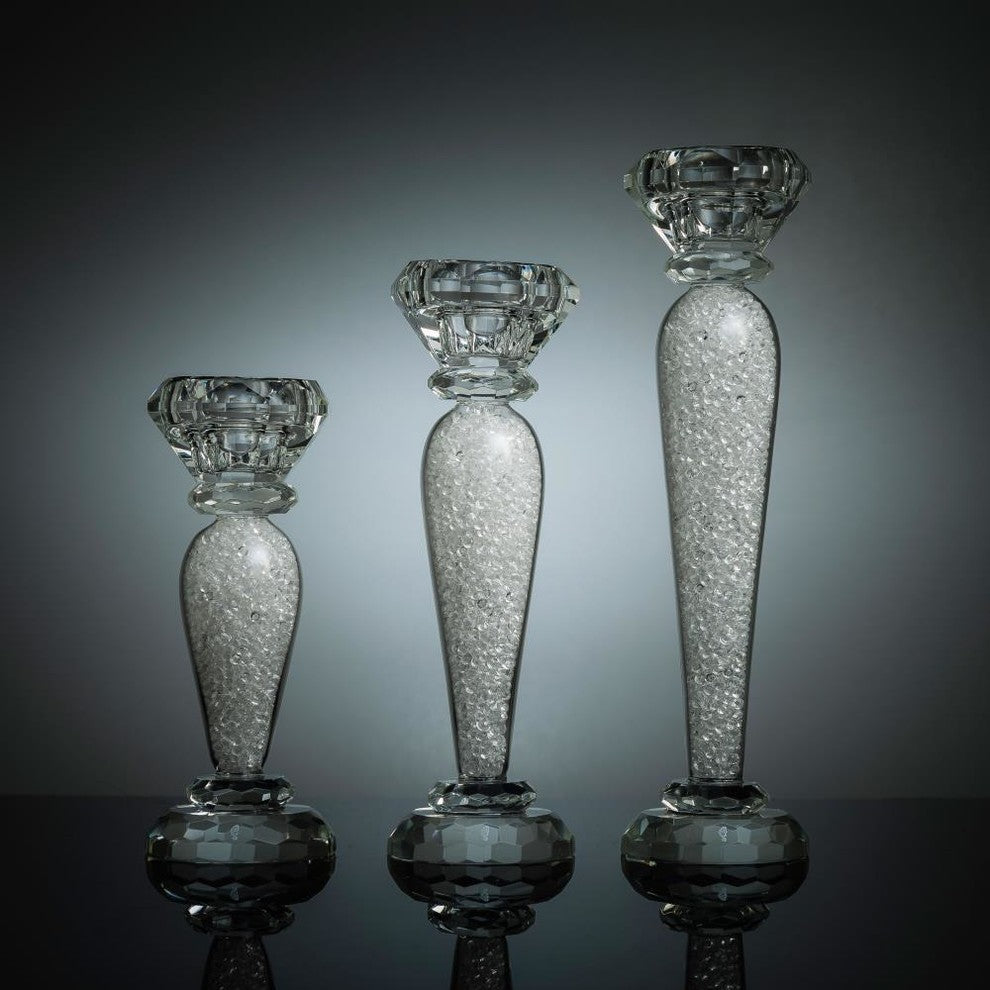 Premium 6"  7" & 9" Crystal Candlestick (3-Piece Set)  Radiant Gems Inside Stem