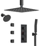 Thermostatic Dual Heads 12" Rainfall Shower System With 3 Body Jets, Matte Black