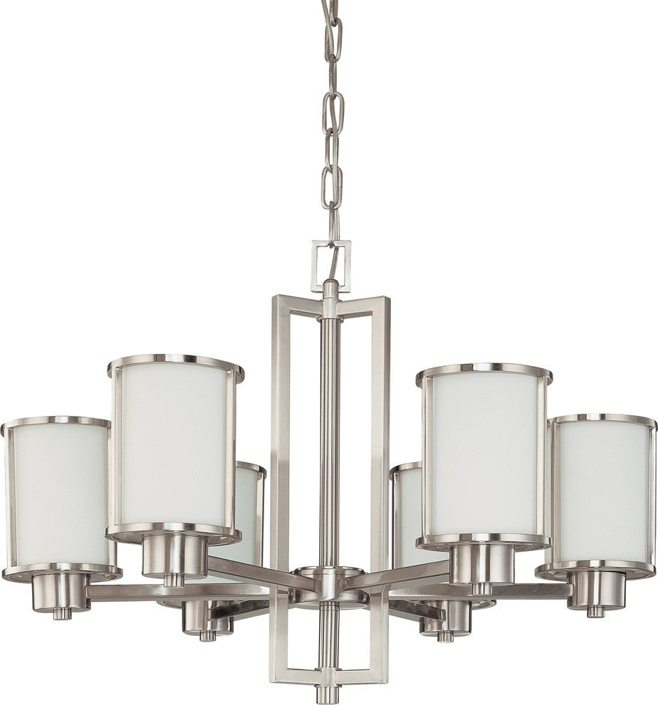 Odeon 6 Light - Convertible Up and Down Chandelier With Satin White Glass