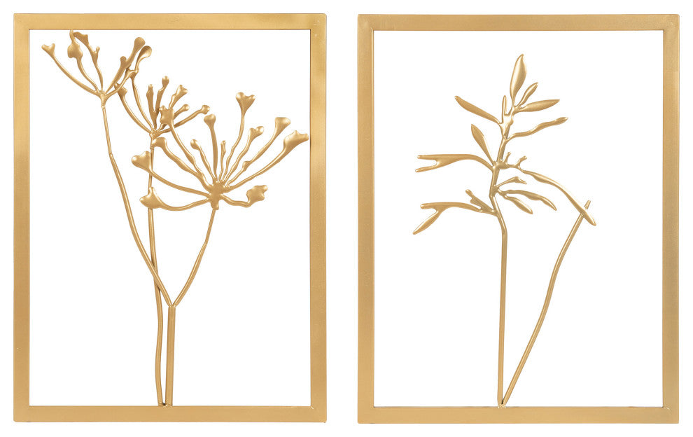 Malak Metal Framed Wall Art Set, Gold, 2 Piece