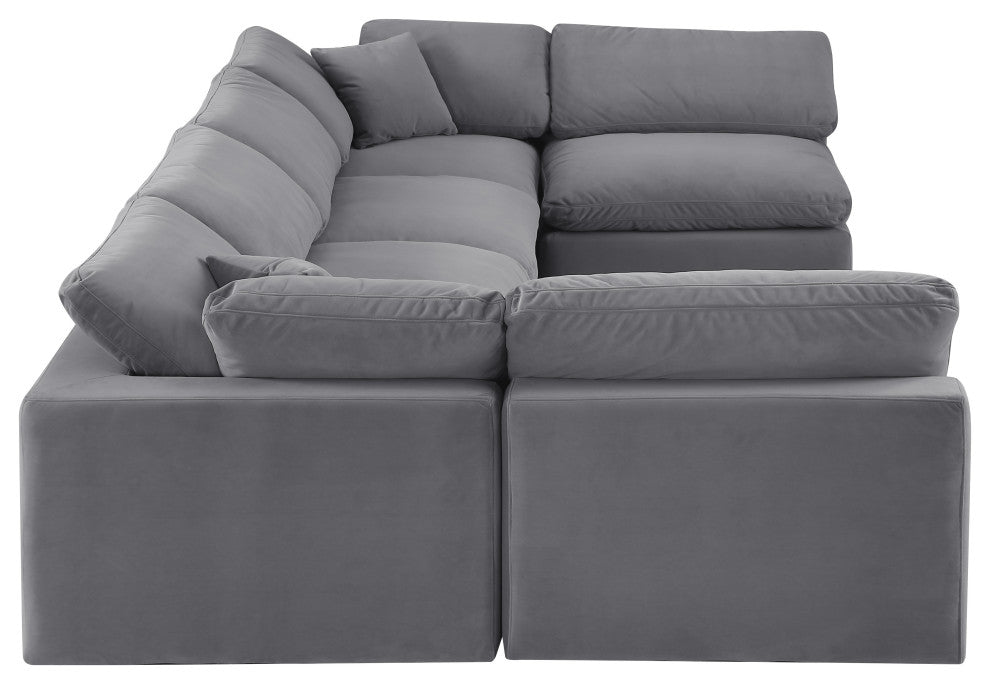 Comfy Upholstered U-Shaped Modular Sectional, Grey, 6-Piece: 4 Armless Chair, 2 Corner Chair, Velvet
