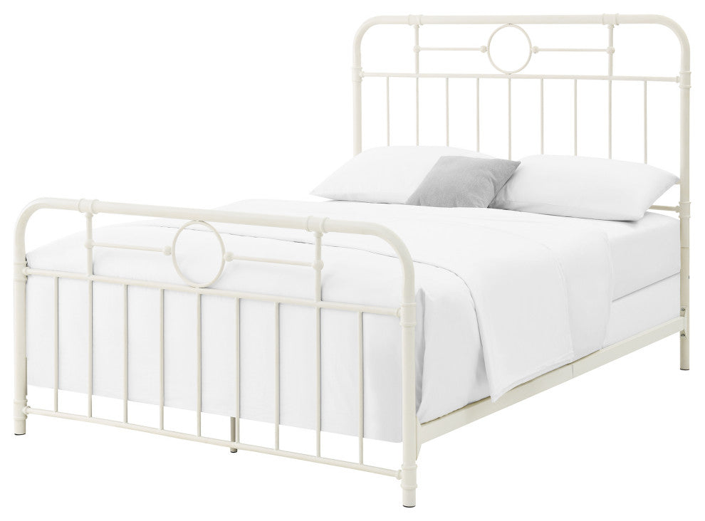 Antiqua Metal Pipe Queen Size Bed - Antique White