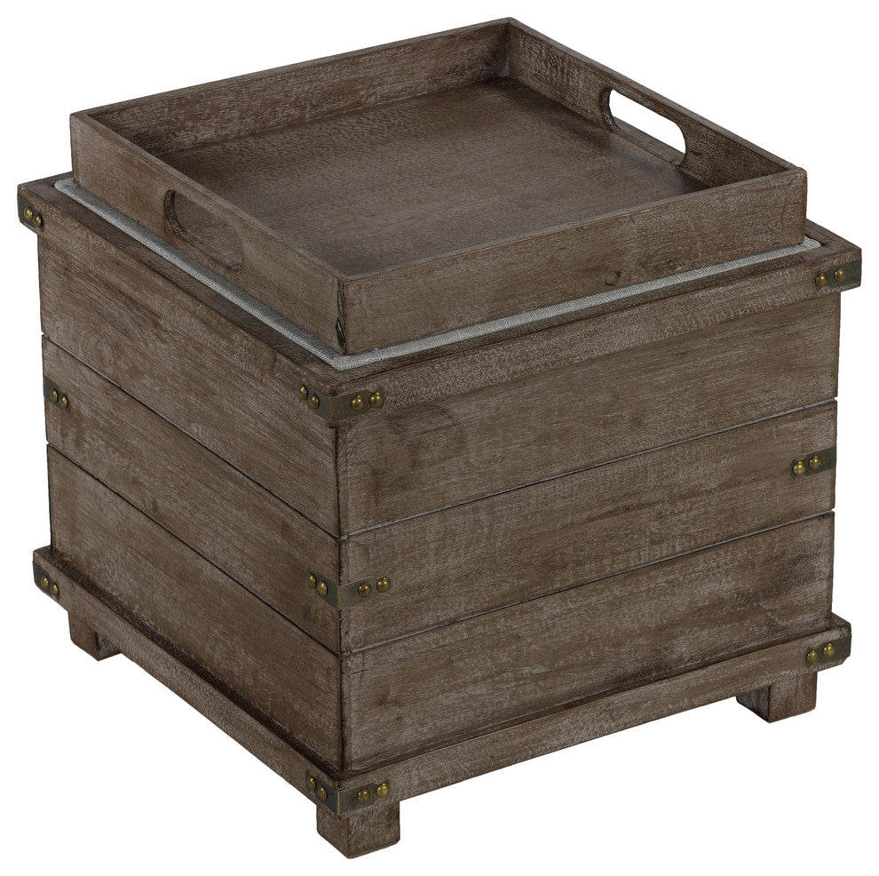 Cortesi Home Scusset Storage Chest Tray Ottoman in Fabric and Wood, Grey
