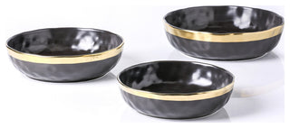 3-Piece Stone Lain Florian Porcelain Serving Bowl Set, Black