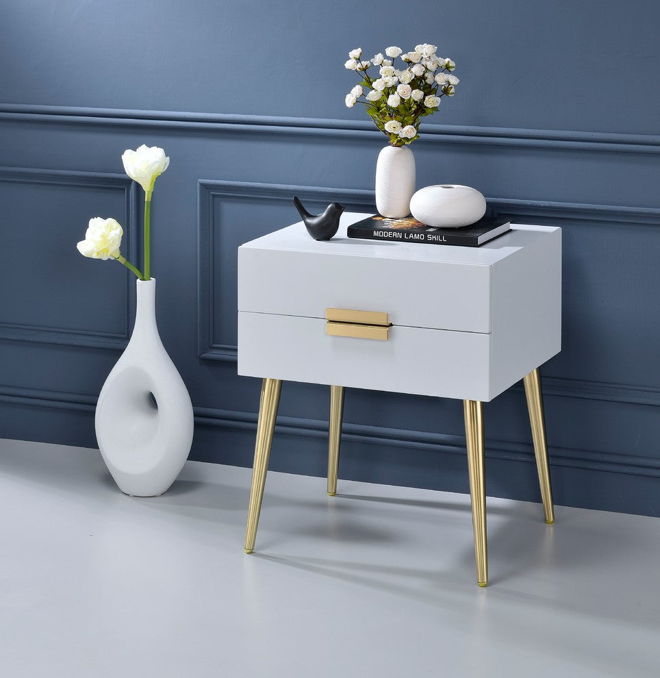 Denvor End Table, Gold Finish, White