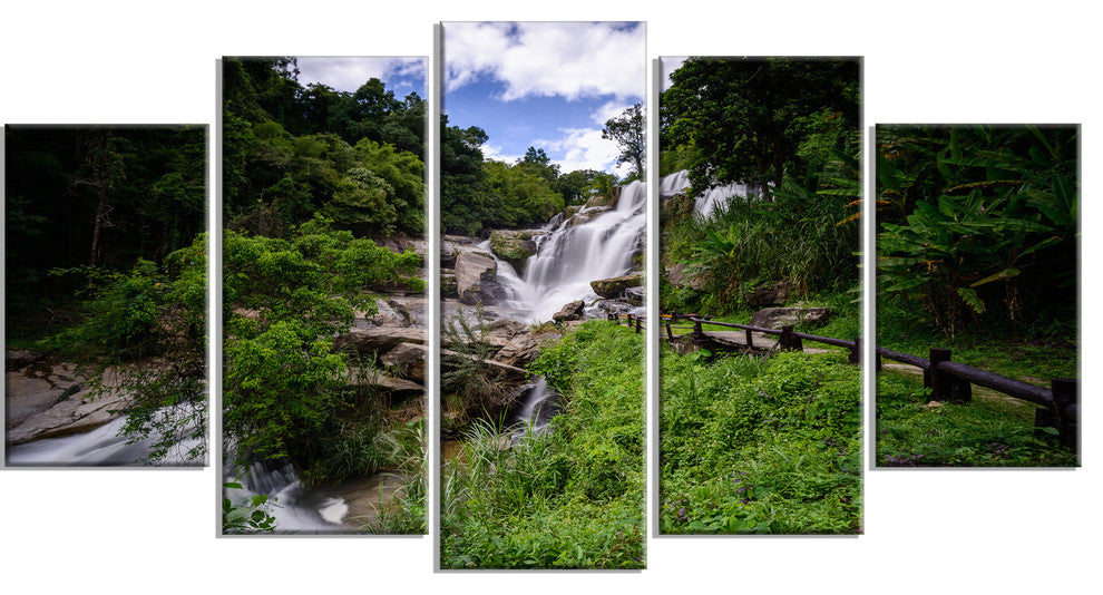 Mae Klang Waterfall Thailand, Large Landscape Canvas Art, 60"x32", 5 Panels