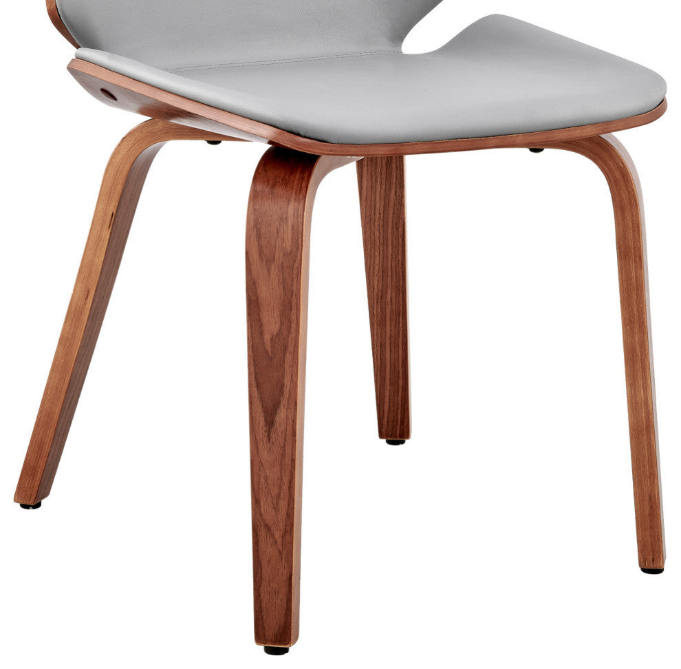 Brinley Faux Leather and Wood Dining Room Accent Chair, Gray and Walnut