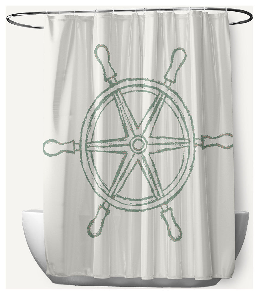 Large Ship Wheel Sage 70" w x 73" h Shower Curtain