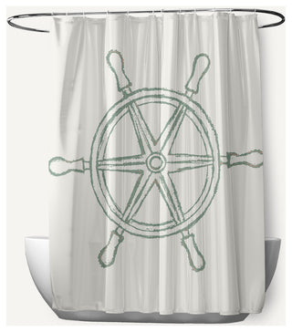 Large Ship Wheel Sage 70" w x 73" h Shower Curtain