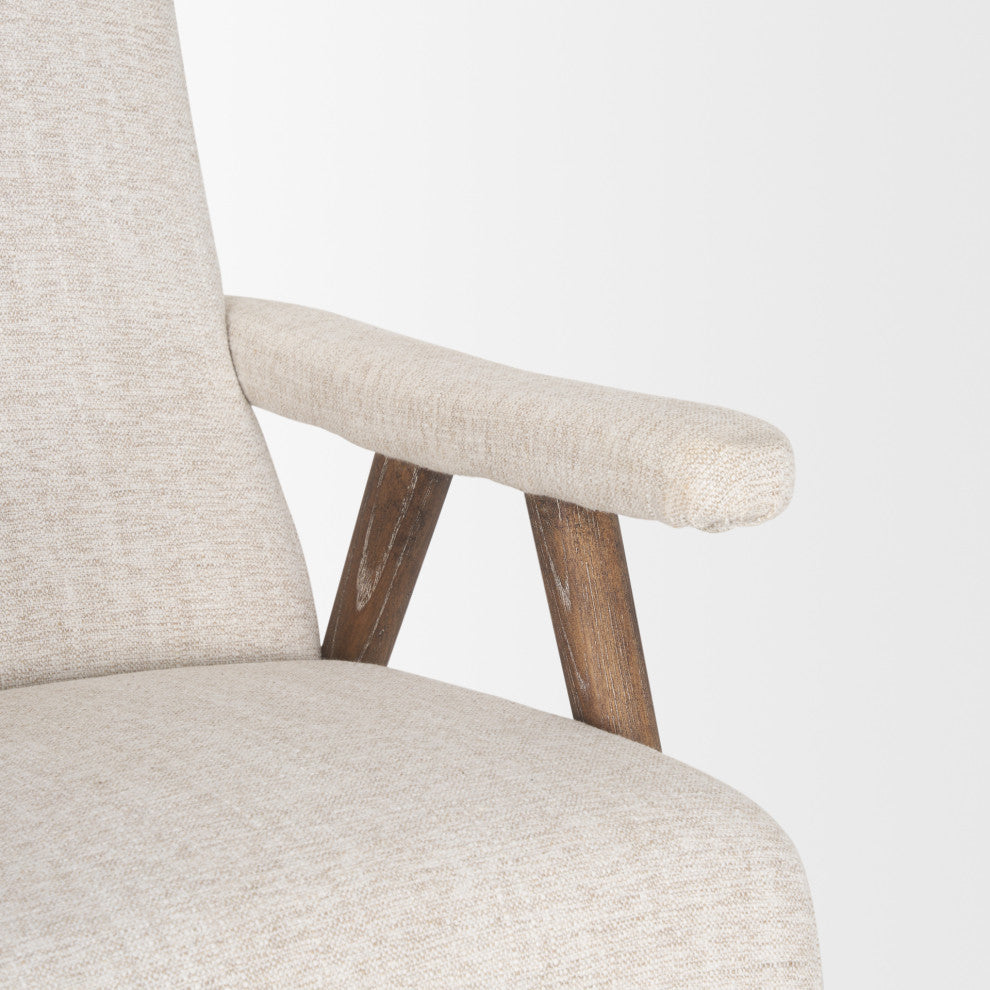 Nico Oatmeal Upholstered With Brown Wood Accent Chair