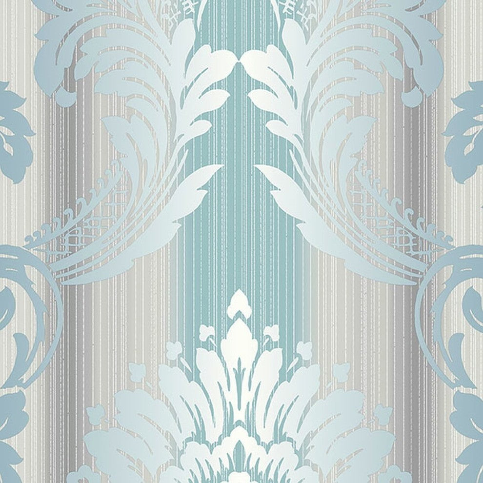 Classic Silks 2, Damask Stripes Silk Emboss Light Green Wallpaper Roll