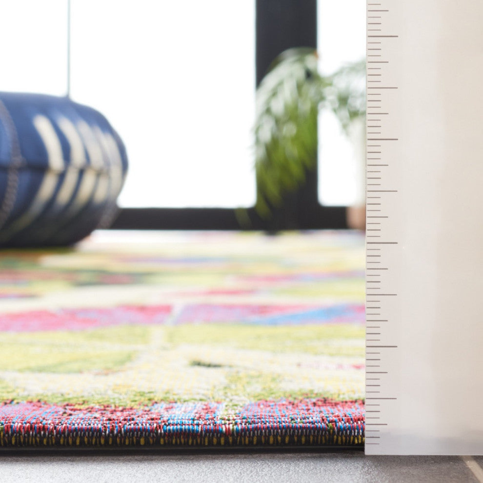 Safavieh Barbados Collection Indoor-Outdoor BAR556 Rug, Black/Green/Purple, 6'6" Square