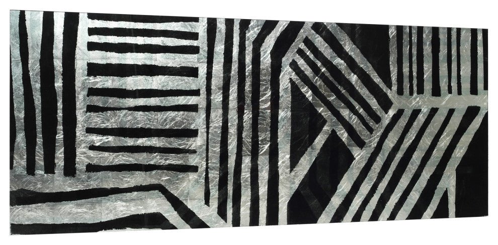 "Nokomis A" Abstract Wall Art Reverse Printed Tempered Glass With Silver Leaf