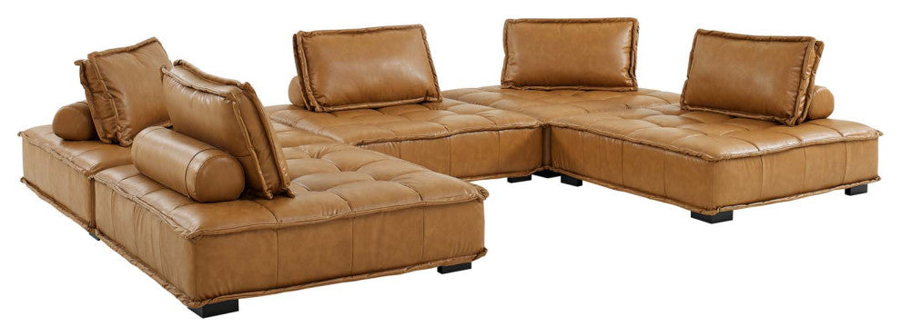 Saunter Tufted Vegan Leather Vegan Leather 5-Piece Sectional Sofa Tan