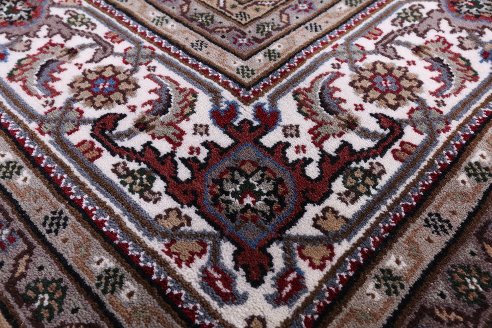10' Square Wool & Silk Persian Tabriz Hand Knotted Rug - Q13011