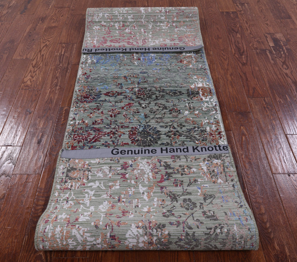 Runner Abstract Handmade Wool and Silk Rug 2' 7" X 9' 11" Q9269