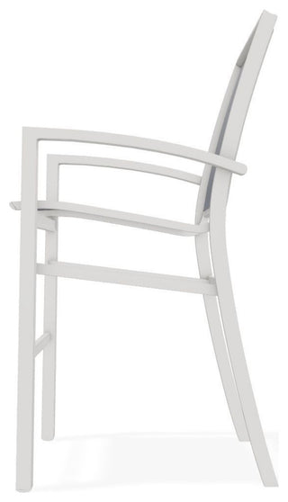 Kendall Sling Bar Height Stackable Outdoor Stool, Augustine Denim/Snow