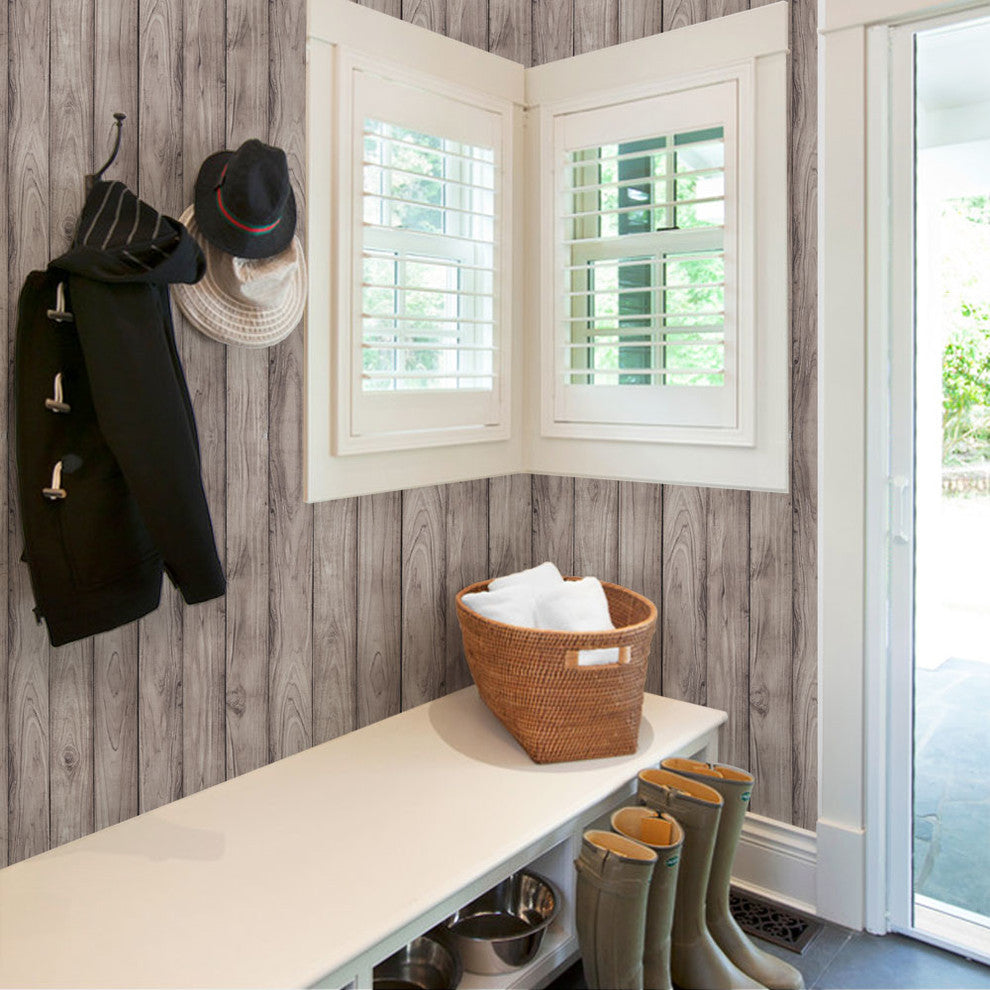 Wood Peel and Stick Vinyl Wallpaper, Gray, 24"w X 60"h