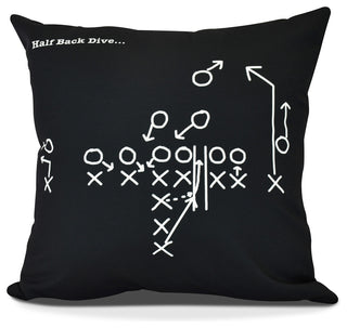 Half Back Dive, Geometric Print Outdoor Pillow, Black , 18" x 18"