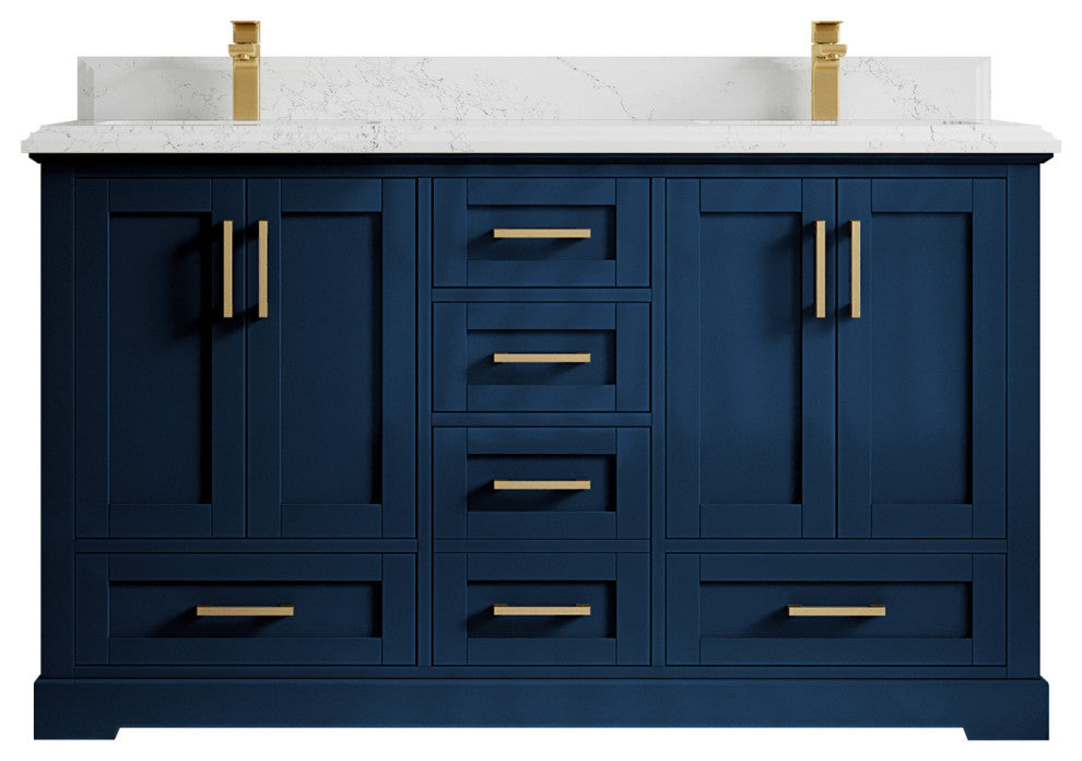Boston 60 Double Bathroom Vanity in Navy Blue 1.5" Empira Quartz