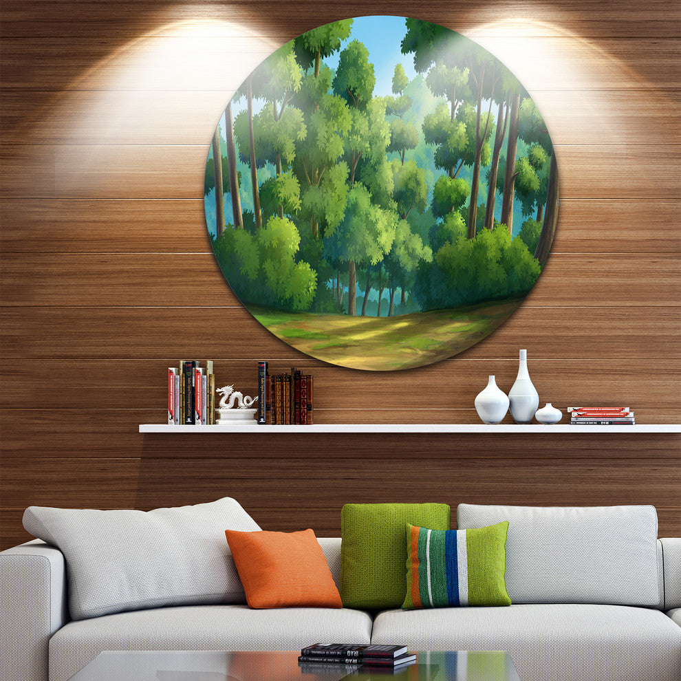 Green Jungle With Dense Trees, Landscape Disc Metal Wall Art, 11"