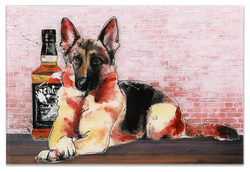 "German Jack" Dog Fashion Wall Art Frameless Free Floating Tempered Glass 24x16