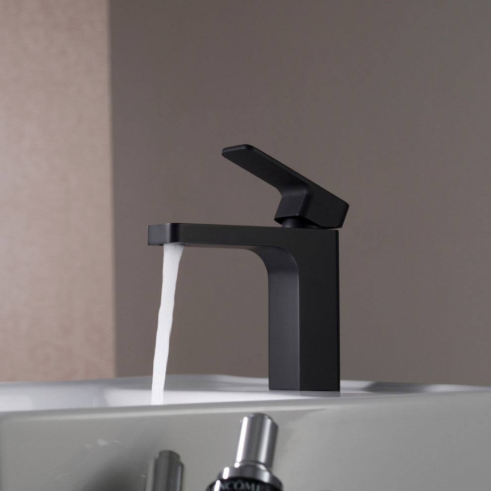 Blossom Brass Square Single Handle Bathroom Vanity Sink Faucet, Matte Black