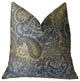 Myrtle Navy Blue and Taupe Handmade Luxury Pillow, 18"x18"
