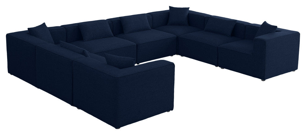 Cube Upholstered Modular Sectional, Navy, 8-Piece: 4 Armless Chair, 4 Corner Chair, Linen Texured Fabric